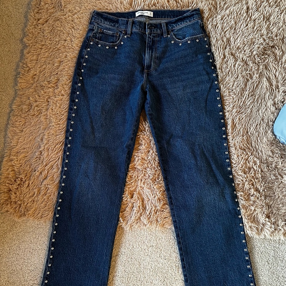 Women's Blue Jeans with Studded Detail Abercrombie Low Baggy